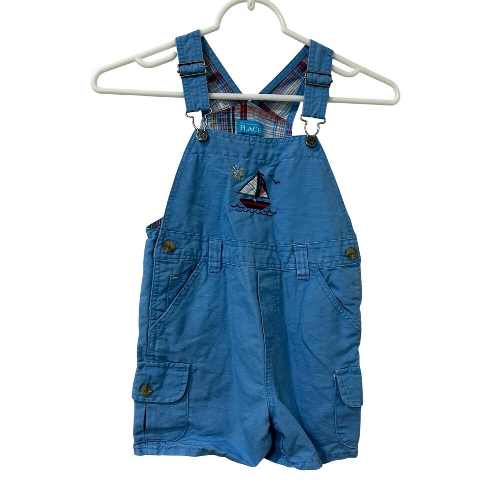 The Childrens Place Y2K Boys Size 4T Blue Linen Blend Cargo Shortalls Nautical